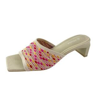 Vivaia Juliet Pink Crochet Knit Square Toe Block Heel Comfort Slides Sandals 8